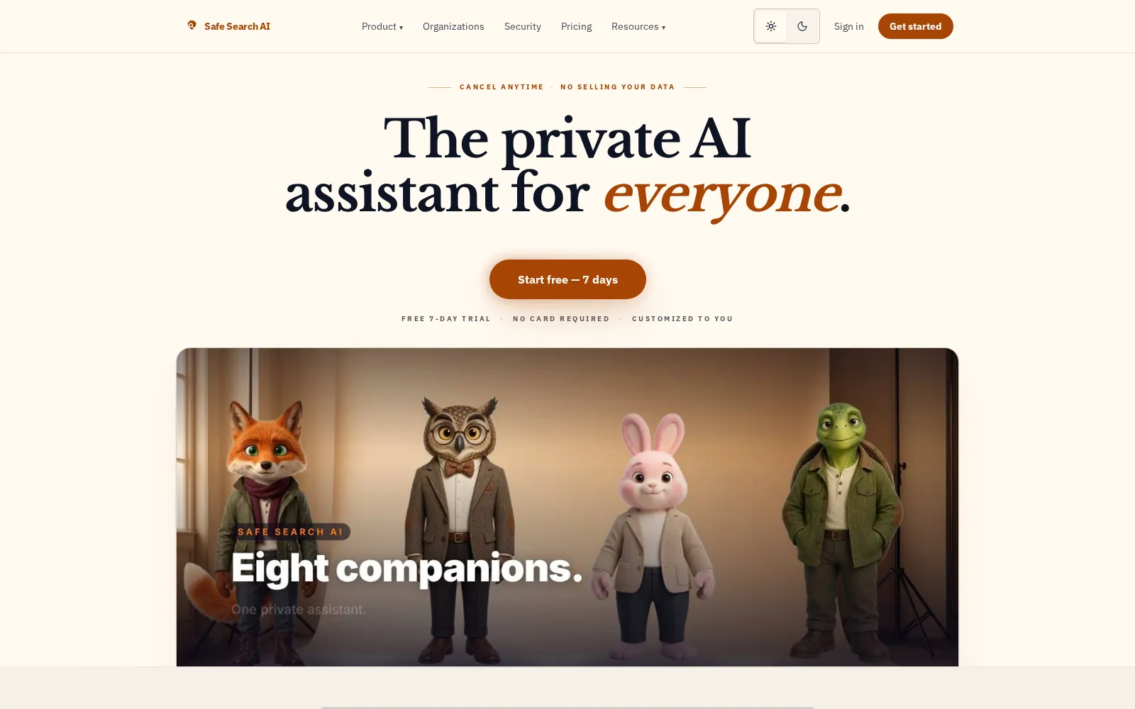 Safe Search AI public homepage