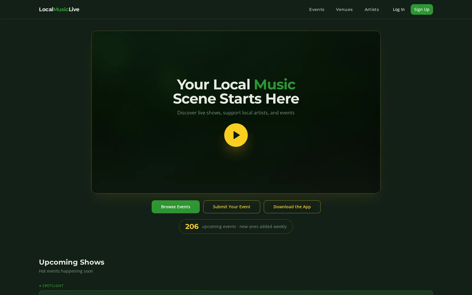 Local Music Live public homepage